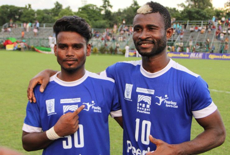 Ansumanah Kromah (right) scored has now scored nine goals in the ongoing league