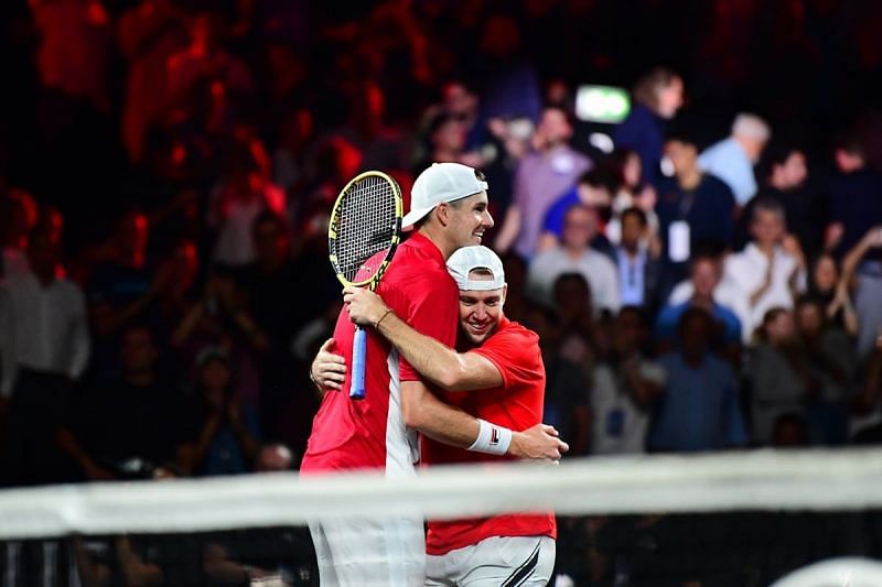 Isner and Sock rejoice after beating Federer and Tsitsipas at the 2019 Laver Cup in Geneva