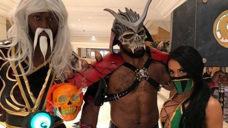 Kofi Kingston, Xavier Woods, and Zelina Vega at the Mortal Kombat 11 Release Party in January