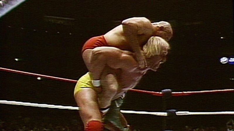 The night Hulkamania was born: Hulk Hogan escapes the Camel Clutch applied by Iron Sheik.