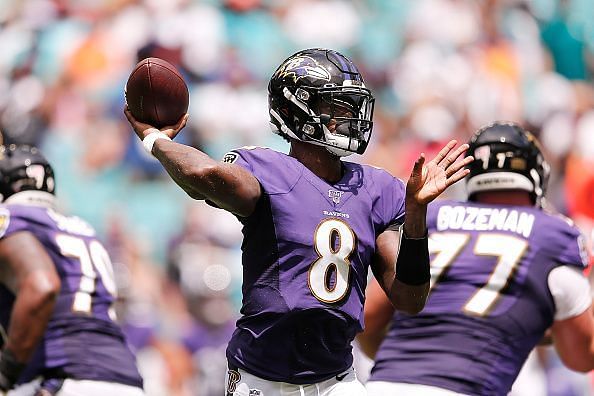 Lamar Jackson in action against Miami Dolphins