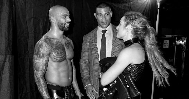 Ricochet, Jason Jordan and Becky Lynch backstage at SummerSlam.