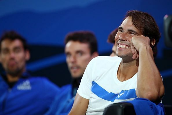 Rafael Nadal enjoys the Laver Cup 2019 action on Day 2
