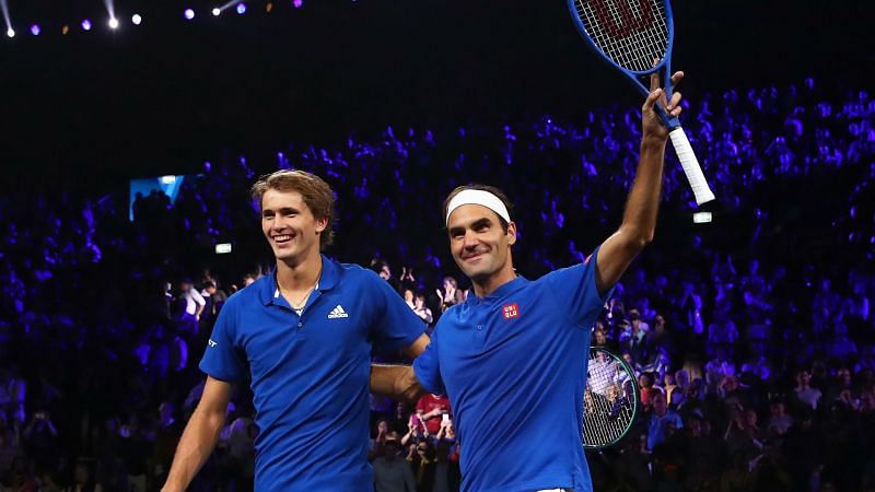 Zverev(left) and Federer after their win over Sock and Shapovalov