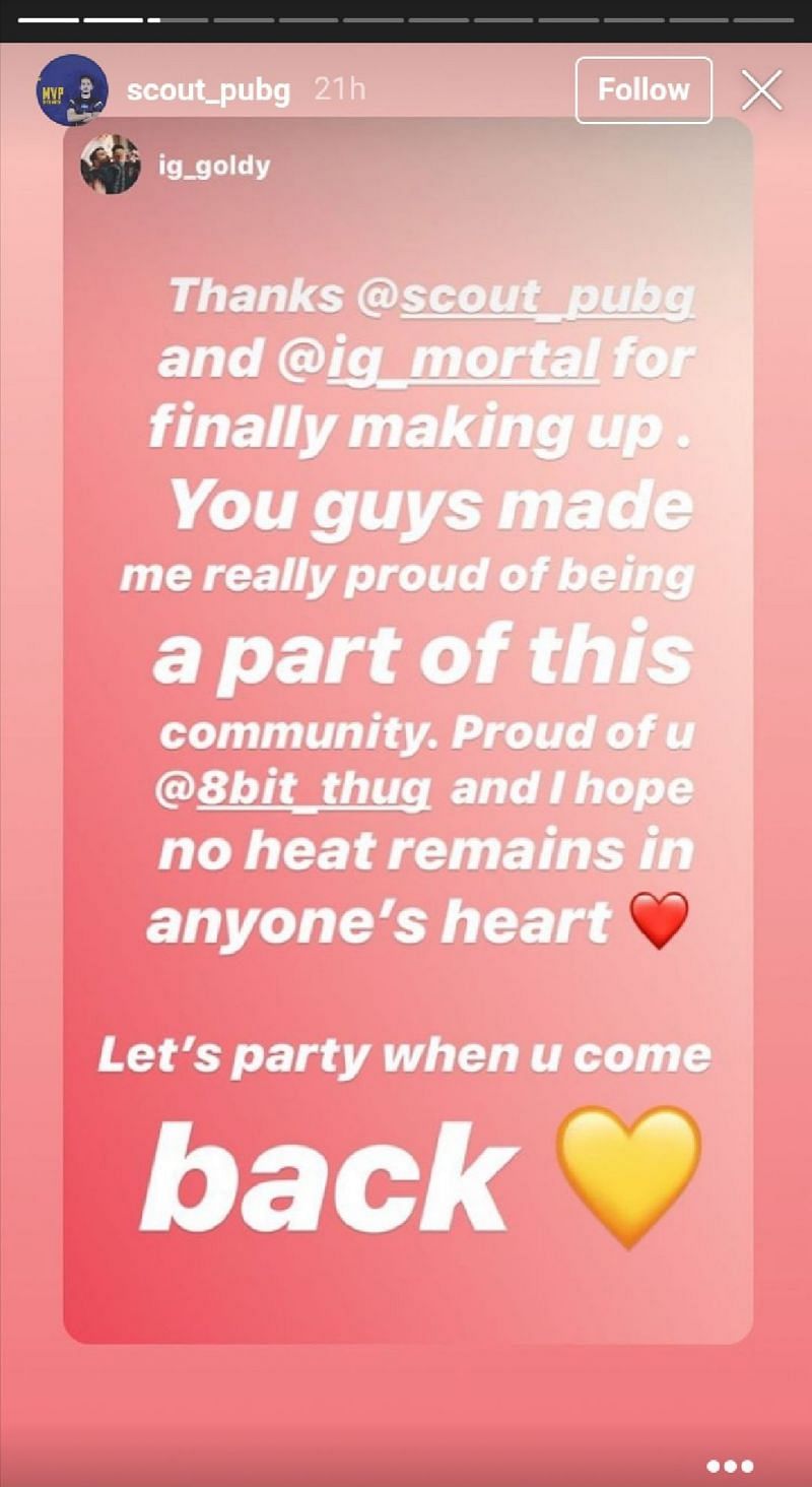 A story shared by Scout on his Instagram account.