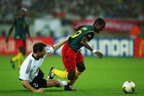 Samuel Eto&#039;o scored his first World Cup goal in 2002