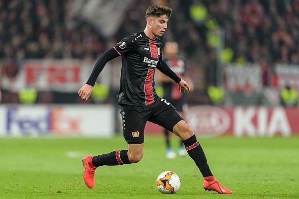 Havertz in action for Bayer Leverkusen during Euro competition last season