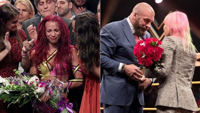 Sasha Banks and Asuka were given flowers when they left NXT