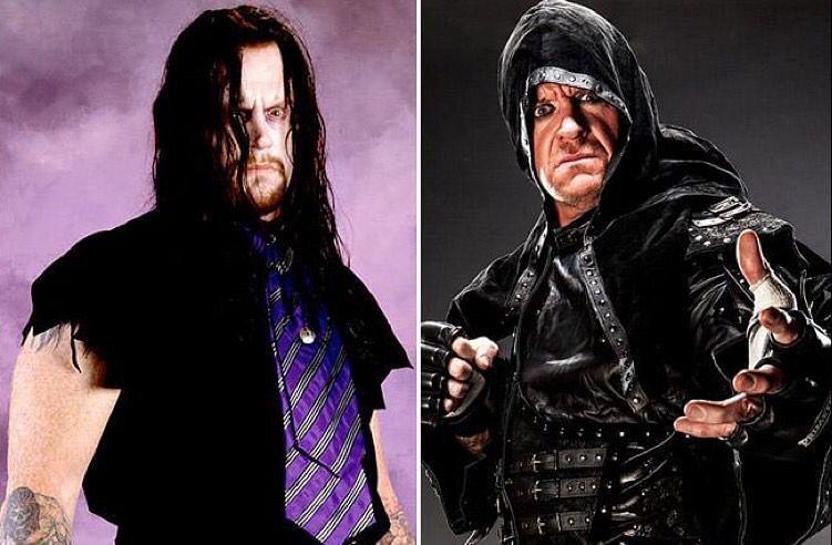 The Undertaker at two stages of his career, the new generation era and the Attitude Era.