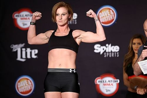 Katy Collins weighs in for one of her 3 fights under the Bellator banner