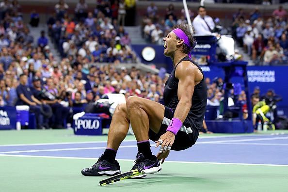 An ecstatic Rafael Nadal after his triumph.
