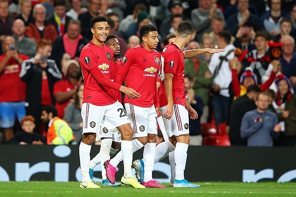Manchester United&#039;s players celebrate