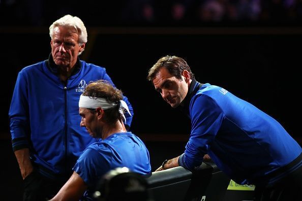 Laver Cup 2019 - Borg(L), Nadal and Federer(R)