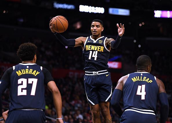 Denver Nuggets&#039; Jamal Murray, Gary Harris and Paul Mislap.