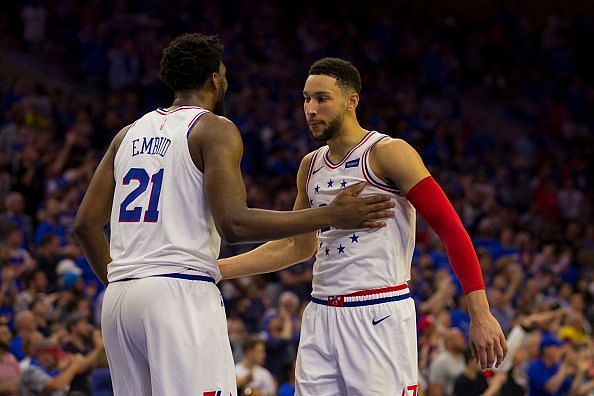 Ben Simmons and Joel Embiid will be hoping to improve upon last seasons playoff disappointment