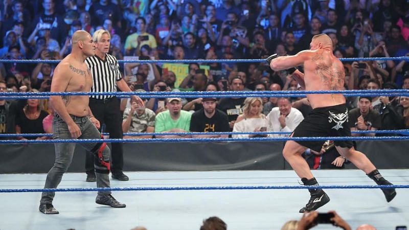 Cain Velasquez and Brock Lesnar in WWE
