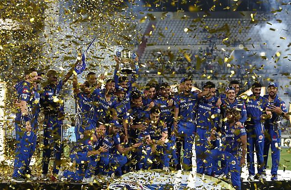 Mumbai Indians celebrate winning IPL 2019.