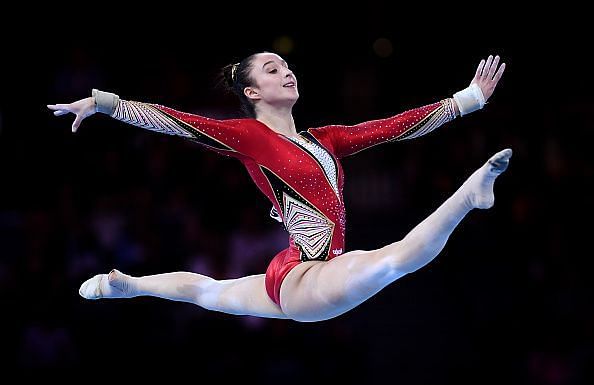 Nina Derwael in action at the 49th FIG Artistic Gymnastics World Championships