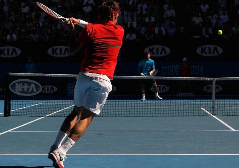 Federer in action against Del Potro in the 2012 Australian Open Quarterfinals