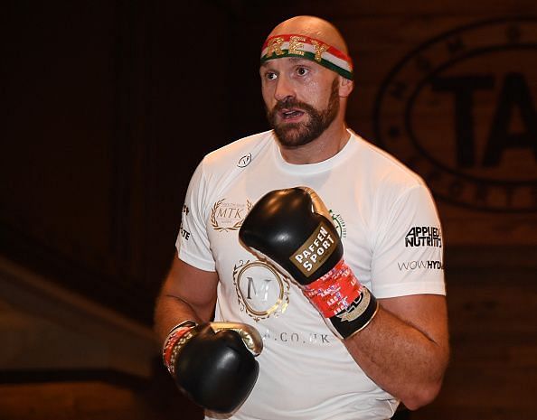 Tyson Fury during an open workout prior to his fight against Otto Wallin.