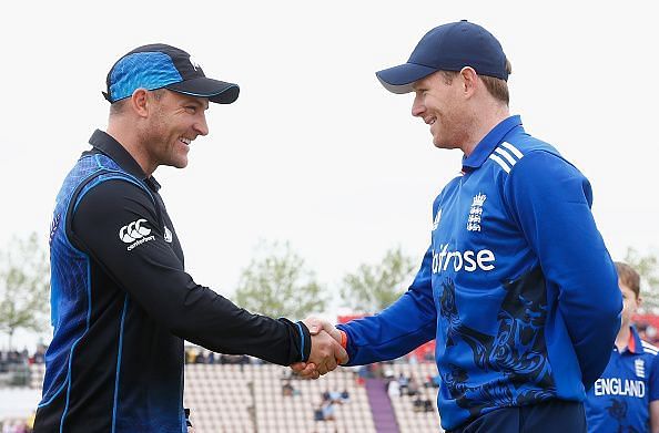 Brendon McCullum (L) and Eoin Morgan (R)