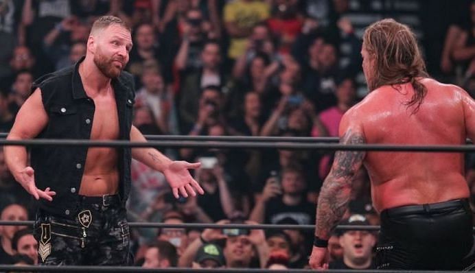 Jon Moxley confronting Chris Jericho at AEW Double or Nothing
