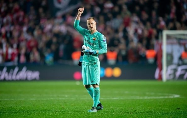 Ter Stegen made seven saves against Slavis