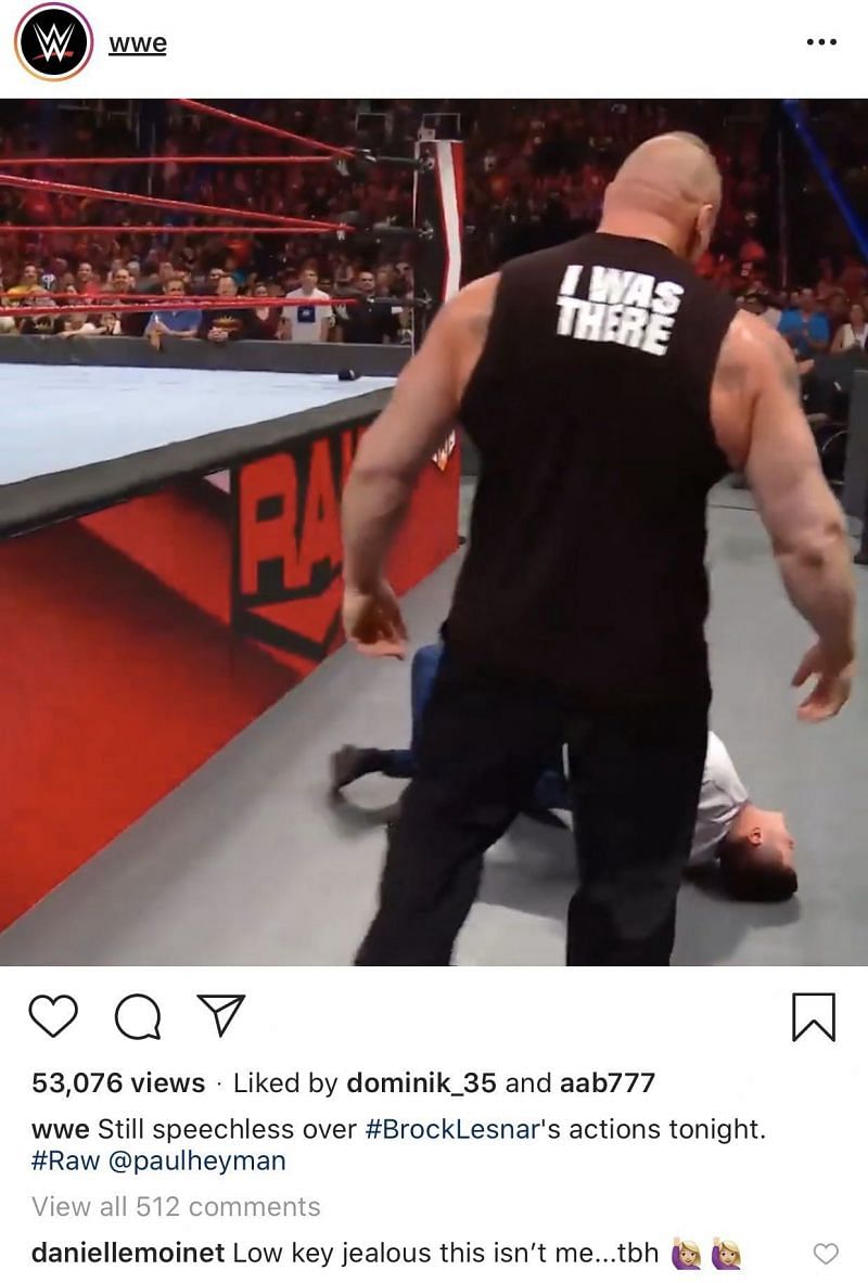 Summer Rae&#039;s comment on WWE&#039;s post highlighting Lesnar&#039;s attack