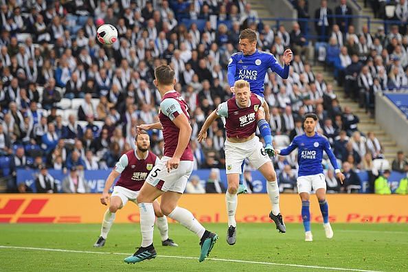Jamie Vardy rose highest to equalise for Leicester City