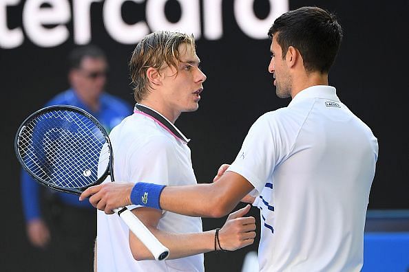 2019 Australian Open - Denis Shapovalov (L) and Novak Djokovic