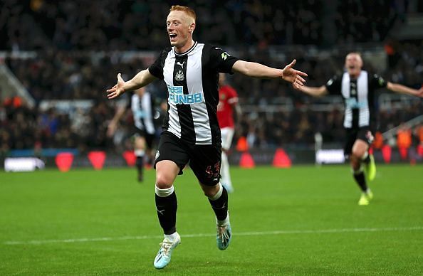 Michael Longstaff celebrates his goal for Newcastle United