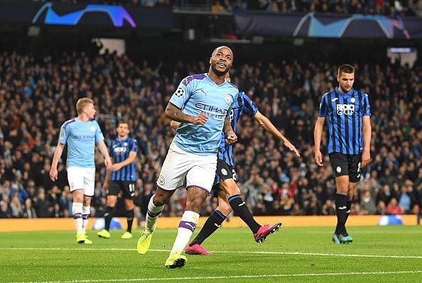 Manchester City v Atalanta - Raheem Sterling celebrates a goal