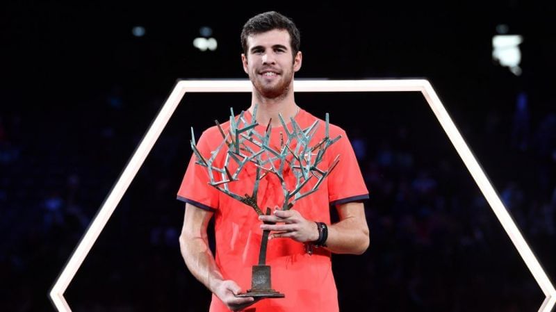 Karen Khachanov with the Paris Masters title last year.