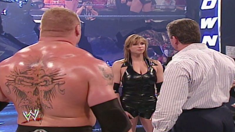 Brock Lesnar in an attempt to intimidate Stephanie McMahon