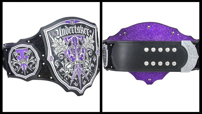 The title is designed in The Undertaker&#039;s purple and black colours