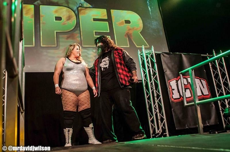 Viper (left) with WWE Hall of Famer Mick Foley at Fear and Loathing 8. Credit: David J Wilson