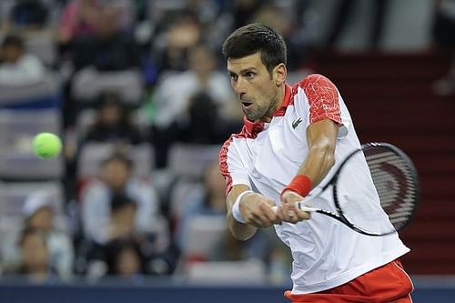 Novak Djokovic in action during the Shanghai Masters 2018