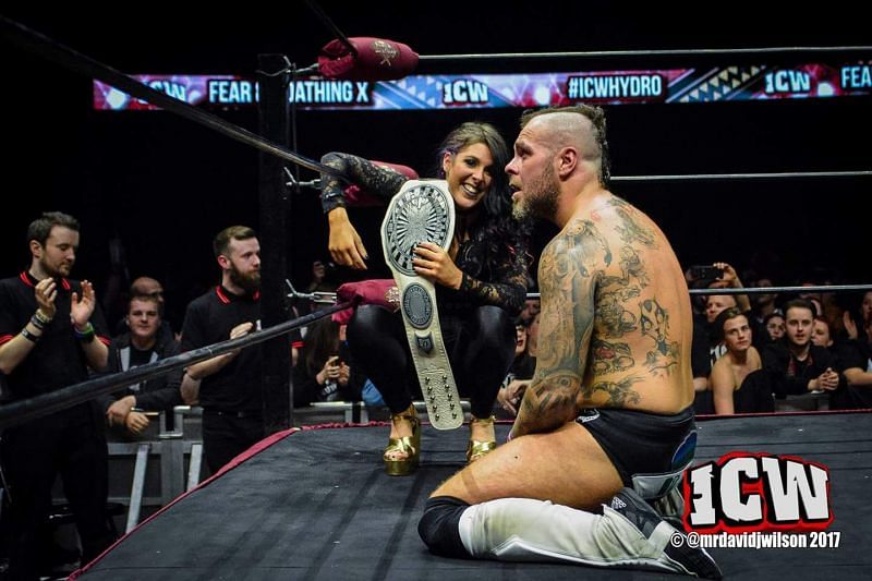 Kasey with the first-ever ICW Undisputed Champion - BT Gunn