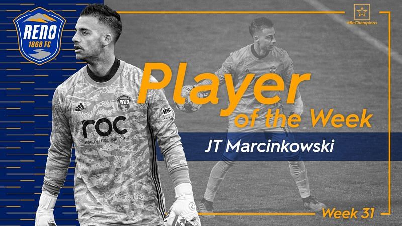 Reno 1868 FC goalkeeper JT Marcinkowski