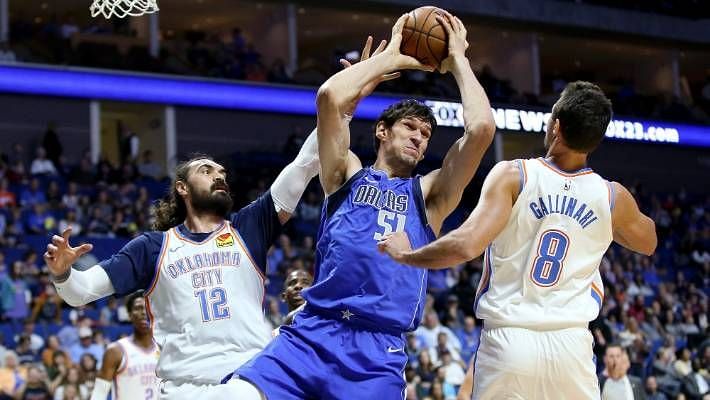 Steven Adams (left) and Boban Marjanovic (center) have showcased their expanded range this preseason