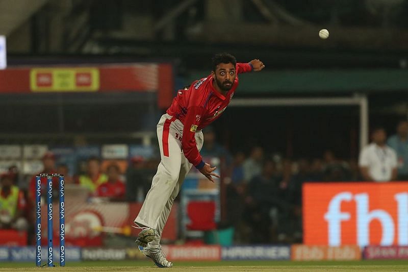 Varun Chakravarthy in action for Kings XI Punjab.