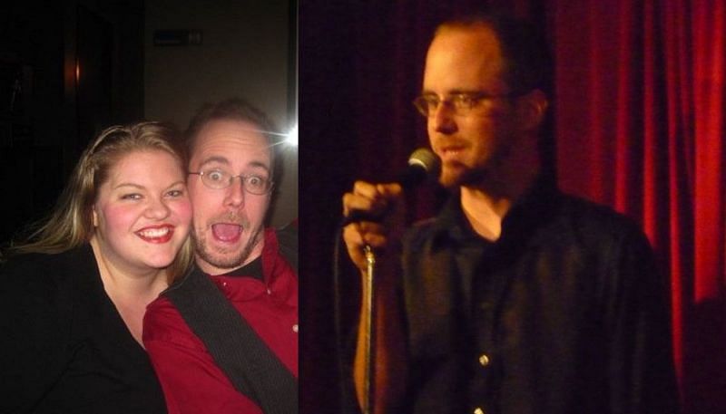Kevin and his partner, Anna; Kevin at an open mic