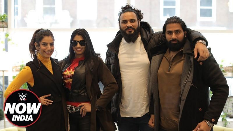 WWE host Gaelyn Mendonca with Superstars Kavita Devi, Saurav Gurjar and Rinku Singh
