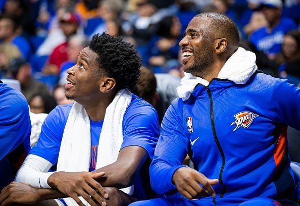 Chris Paul (right) joined the Thunder as part of the blockbuster trade for Russell Westbrook