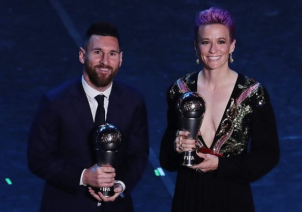 Lionel Messi and Megan Rapinoe at the Best FIFA Football Awards 2019.