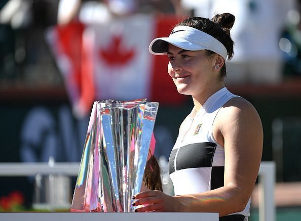 Andreescu with her maiden title at Indian Wells earlier this March