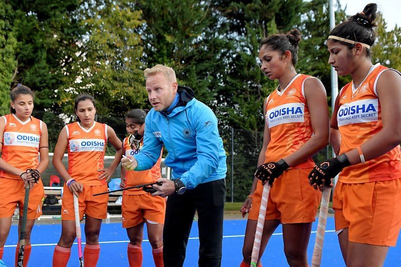 Chief Coach Sjoerd Marijne with the Indian Women&#039;s Hockey Team