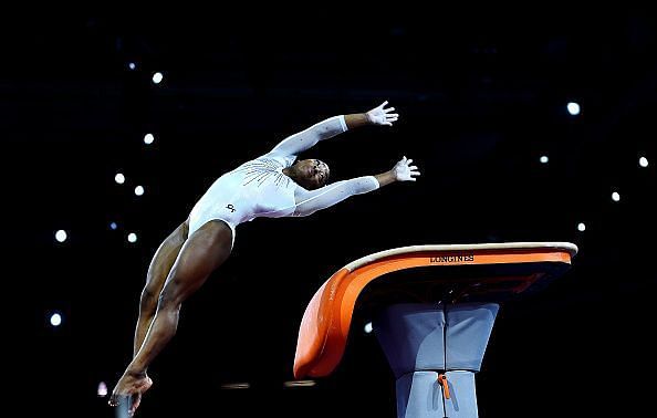 Biles in action on day eight of the Championships.