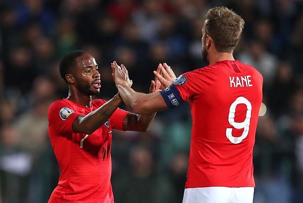Raheem Sterling and Harry Kane celebrate, both made it onto the teamsheet in the end