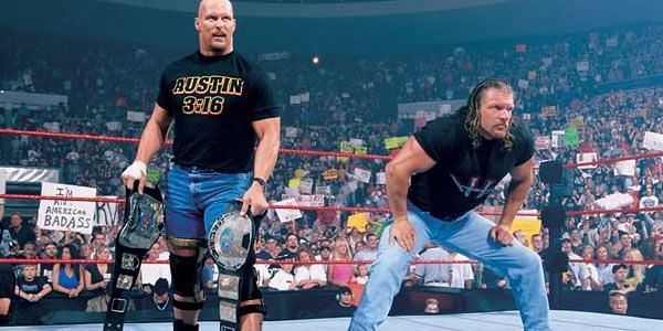 As the Two Man Power Trip, Triple H and Stone Cold Steve Austin held all the titles at one time.